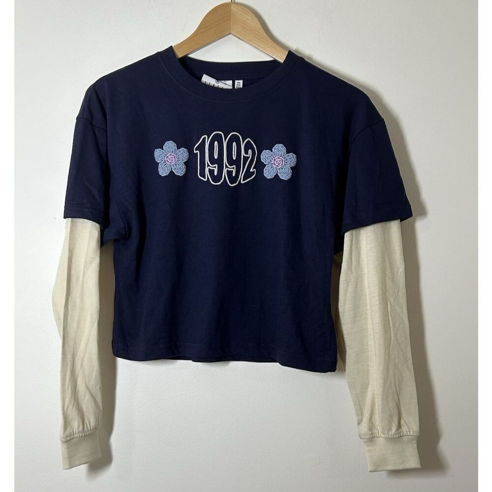 Daisy Street Women's Size XS Double Layer Blue T-Shirt Top Floral 1992